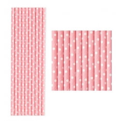 Słomki rurki papierowe urodziny biały różowy 10x